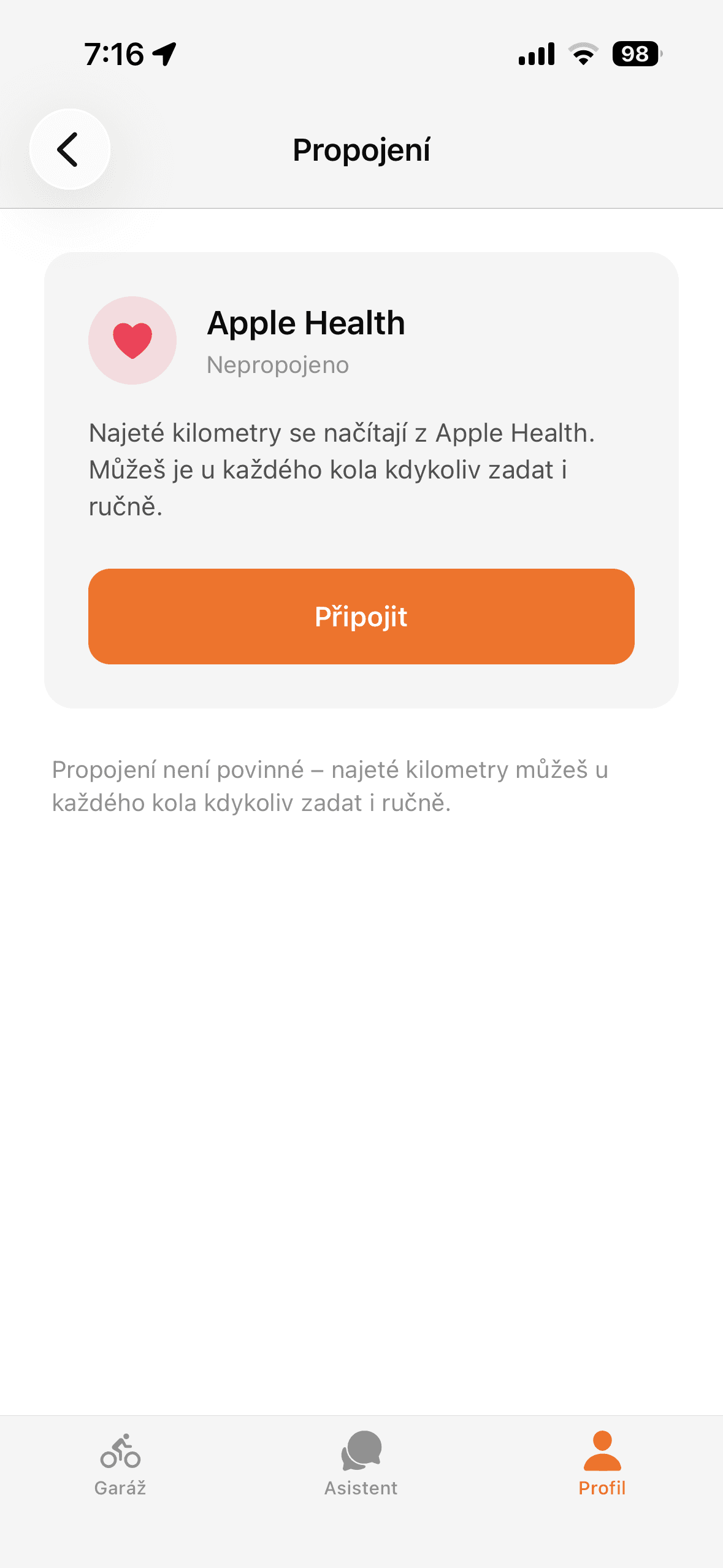 Kilometry z Apple Health automaticky